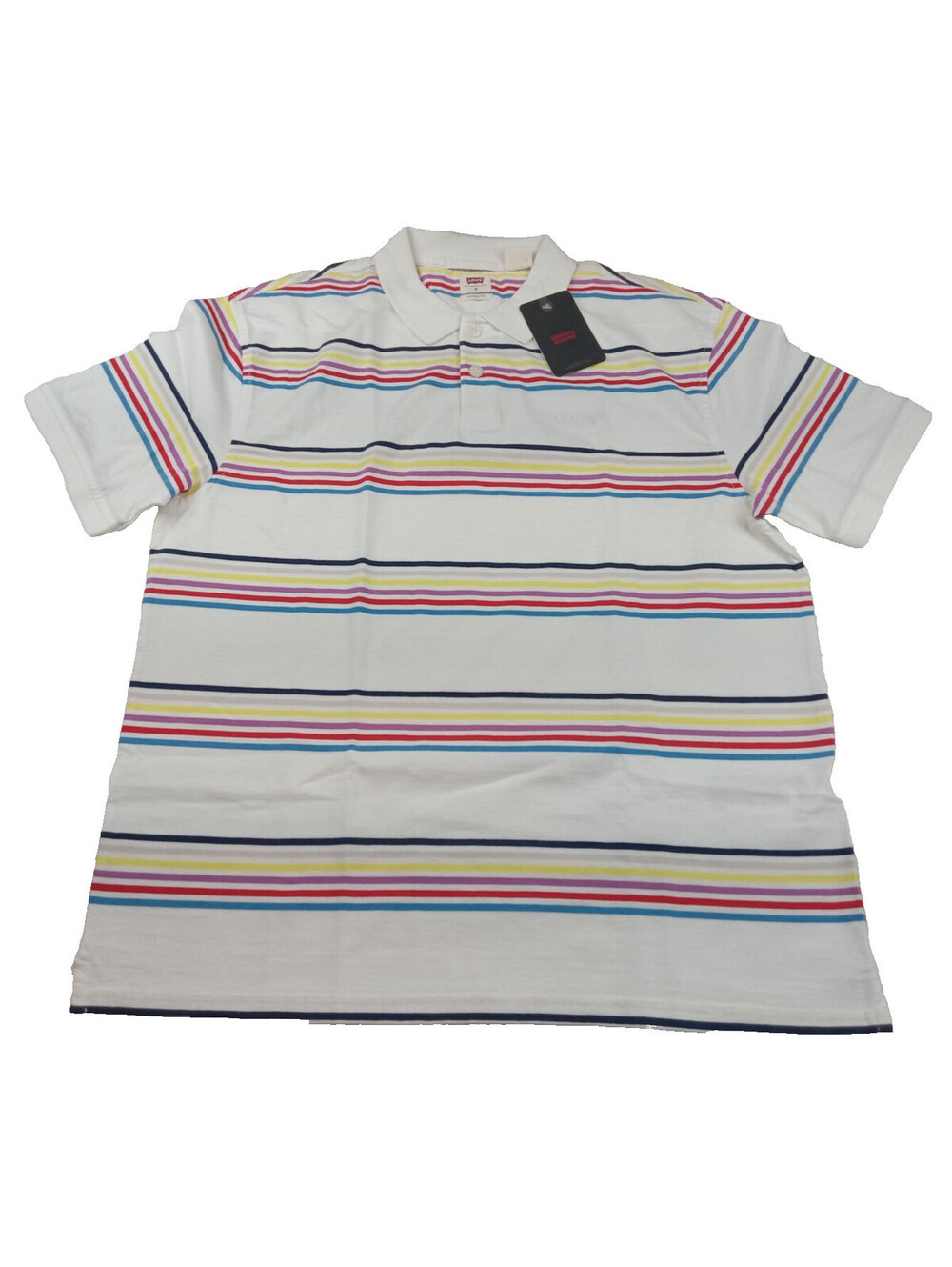 Levi's Relaxed Authentic Polo Shirt Mens Small White Colorful Horizontal Stripe